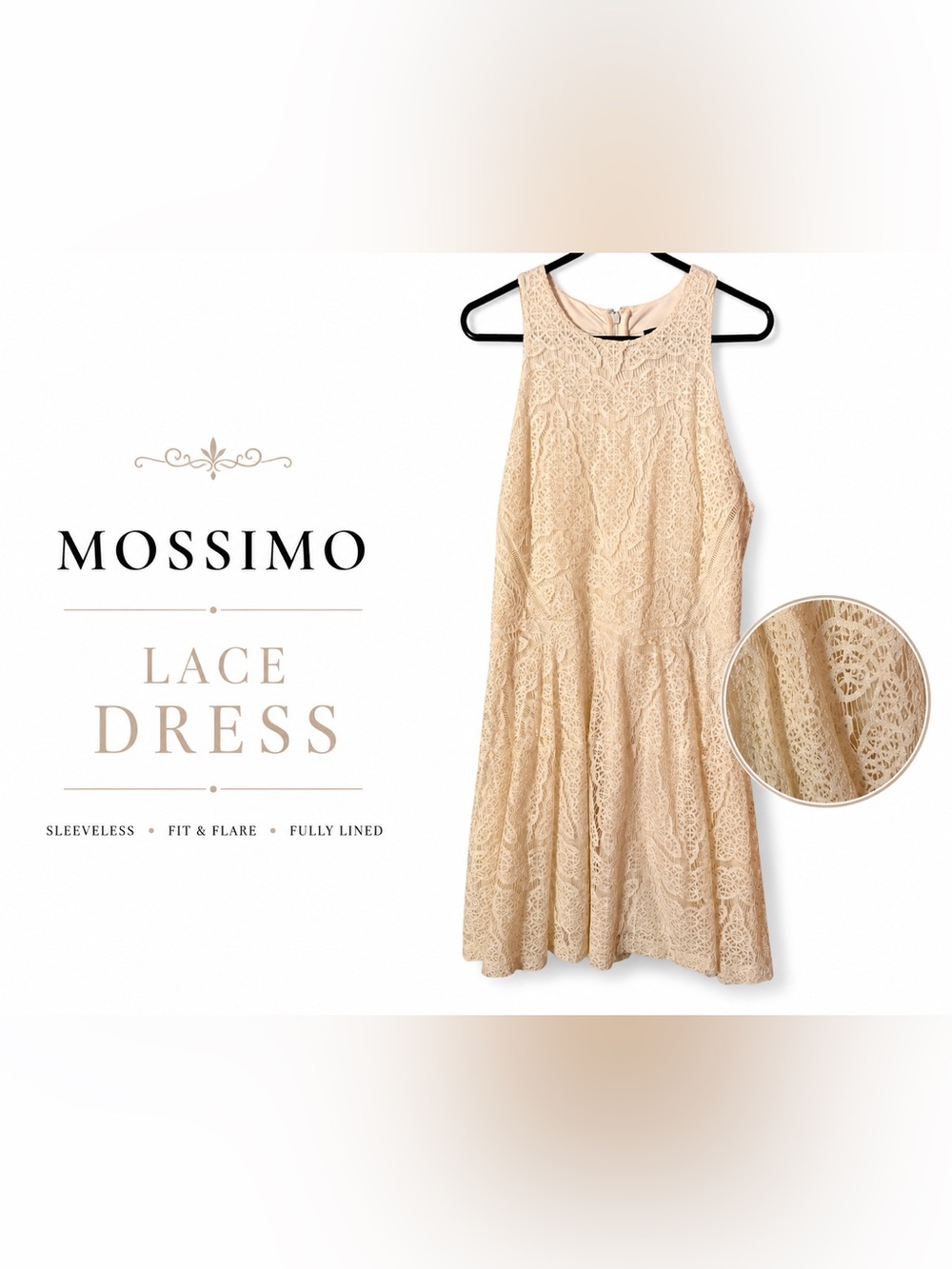 Mossimo Cream Lace Dress Large | Sleeveless Fit & Flare Boho Cottagecore